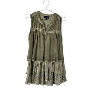 Artesia Split Neck Olive Green Ruffle Tiered Sleeveless Top S